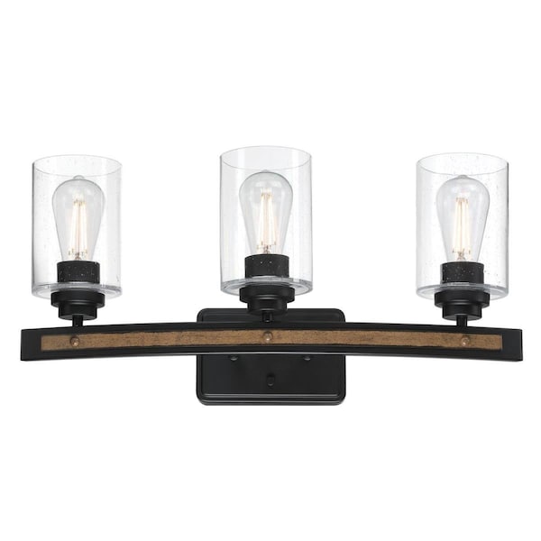 Westinghouse Fixture Wall UnMount 60W 3-Light Broomall, Matte Black Barnwood Act Clear Seed Glass 6128700 - main